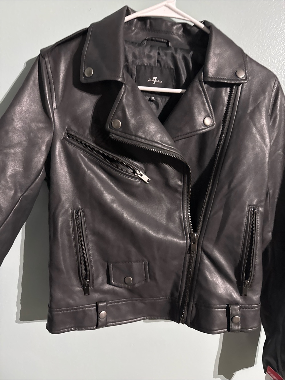 7 For All Mankind Black faux Leather Moto Jacket - Picture 2 of 7